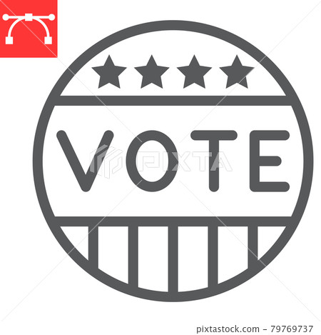 Vote badge line icon, election and democratic, vote button sign vector graphics, editable stroke linear icon, eps 10. Vote badge line icon, election and democratic, vote button sign vector graphics, editable stroke linear icon, eps 10. 79769737