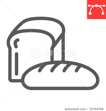 Bread line icon, bakery and breakfast, loaf... - Stock Illustration ...