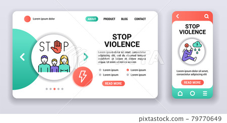 Stop violence web banner and mobile app kit. Family bullying . Outline vector illustration. Stop violence web banner and mobile app kit. Family bullying . Outline vector illustration. 79770649