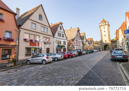 Town Rothenburg ob der Tauber, a town in the district of Ansbach of Mittelfranken (Middle Franconia), the Franconia region of Bavaria, Germany. Town Rothenburg ob der Tauber, a town in the district of Ansbach of Mittelfranken (Middle Franconia), the Franconia region of Bavaria, Germany. 79772719