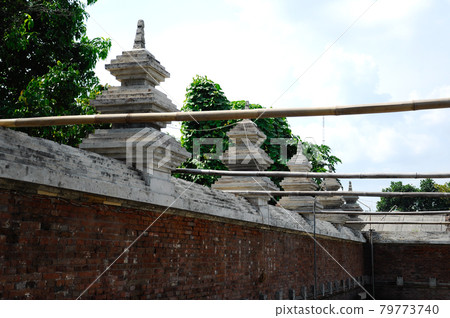 JOGJAKARTA, INDONESIA -JUNE 12, 2014: Stone work design and detail at Old Masjid Besar Mataram Kotagede, Jogjakarta Indonesia. According to history, the mosque was build on 1575.  79773740