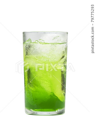 Green fruit flavor drinks with soda water in glass isolated on white background with Clipping Path 79775293