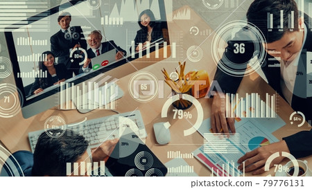 Creative visual of business people in a corporate staff meeting on video call Creative visual of business people in a corporate staff meeting on video call 79776131