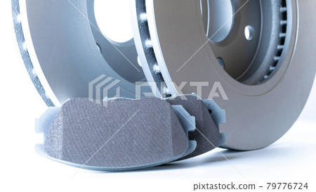 Accessories for cars. New metal car part. Auto motor mechanic spare or automotive piece isolated on white background. Automobile engine service with space for text. 79776724