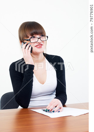 Talking girl by mobile Talking girl by mobile 79776901