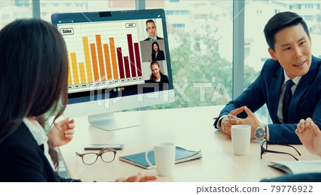 Video call group business people meeting on virtual workplace or remote office Video call group business people meeting on virtual workplace or remote office 79776922