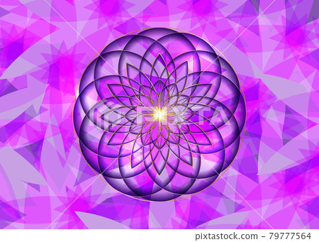 Gold Seed of life symbol Sacred Geometry. Logo icon Geometric mystic mandala of alchemy esoteric Flower of Life. Vector golden luxury divine meditative amulet isolated on purple flowers background Gold Seed of life symbol Sacred Geometry. Logo icon Geometric mystic mandala of alchemy esoteric Flower of Life. Vector golden luxury divine meditative amulet isolated on purple flowers background 79777564