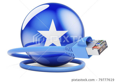 Internet connection in Somalia. Lan cable with Somali flag, 3D rendering 79777619