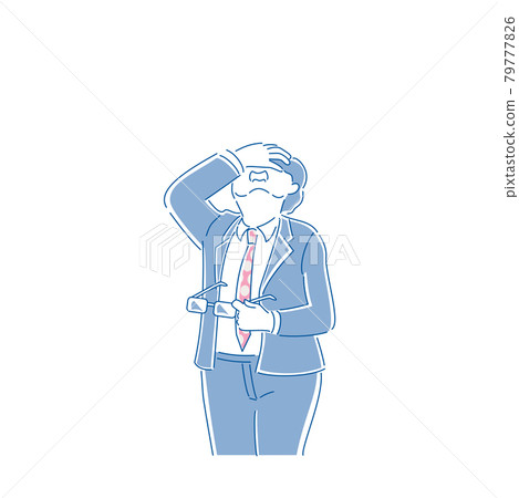 A man in a suit who puts his hand on his face and looks up and mourns A man in a suit who puts his hand on his face and looks up and mourns 79777826