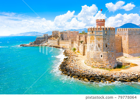 Panoramic view of the Mamure Castle in Anamur Town, Turkey 79778064