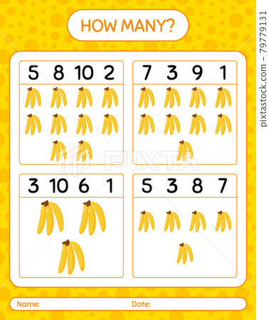 How many counting game with banana. worksheet...-插圖素材 [79779131] - PIXTA圖庫