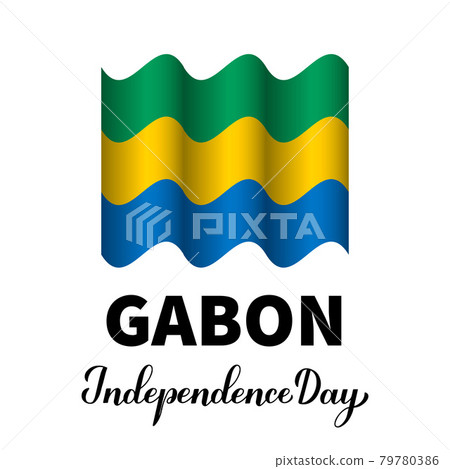 Gabon Independence Day lettering with flag. National holiday celebrate on August 17. Easy to edit vector template for typography poster banner, flyer, sticker, greeting card, postcard 79780386