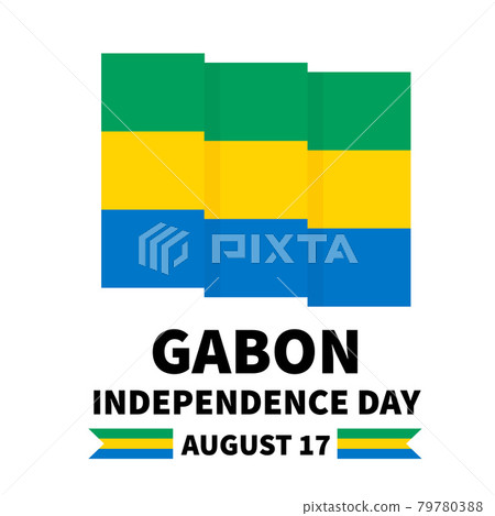 Gabon Independence Day lettering with flag. National holiday celebrate on August 17. Easy to edit vector template for typography poster banner, flyer, sticker, greeting card, postcard 79780388