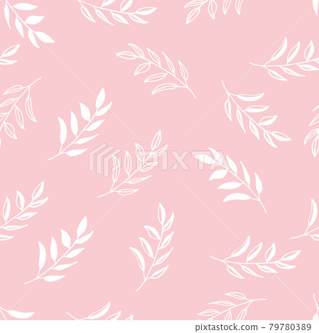 Hand drawn floral seamless pattern. Branches on pastel pink background. Easy to edit vector template for textile, fabric, gift wrap, wedding invitation, etc. 79780389