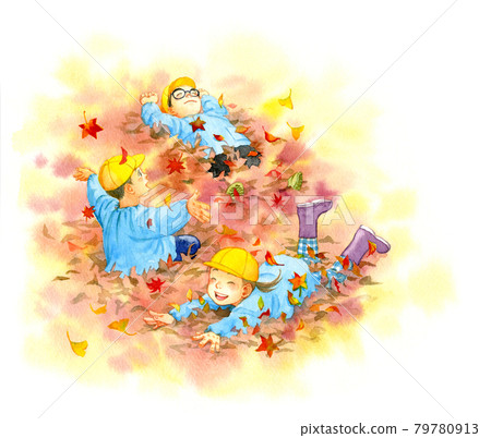 Children playing in the fallen leaves pool Children playing in the fallen leaves pool 79780913
