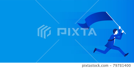 Business person running with a flag, blue background, copy space, vector Business person running with a flag, blue background, copy space, vector 79781400