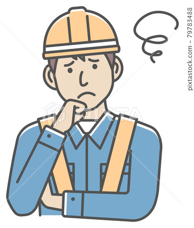 年輕男工（上半身）/擔心/困擾/思考的手勢模式矢量圖 79783488