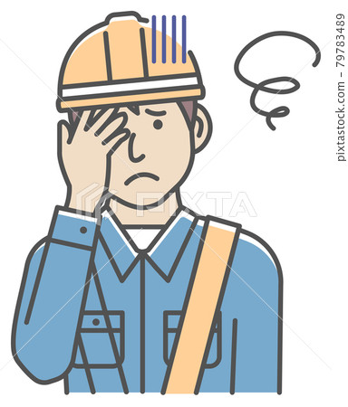 一位年輕男工（上半身）/氣餒/擔心/沮喪的手勢模式矢量圖 79783489