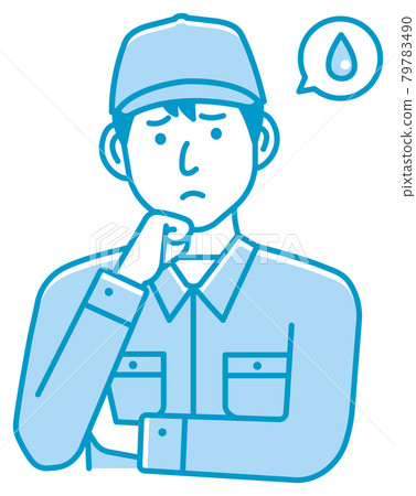 年輕男工（上半身）/不耐煩、困惑、擔心的手勢模式矢量圖 79783490