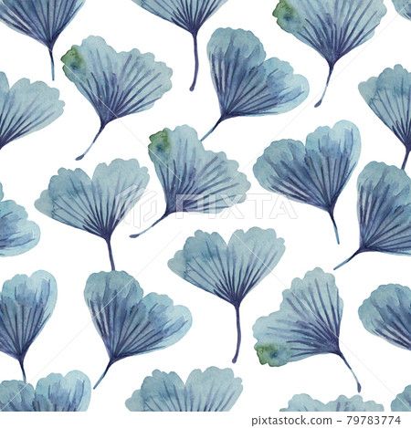 Watercolor seamless regular texture with ginkgo biloba leaves. Abstract hand drawn print. 79783774