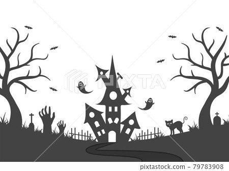Halloween Night Party Landing Page Illustration With Witch, Haunted House, Pumpkins, Bats and Full Moon. For Background, Banner, Wallpaper, or Brochure Halloween Night Party Landing Page Illustration With Witch, Haunted House, Pumpkins, Bats and Full Moon. For Background, Banner, Wallpaper, or Brochure 79783908