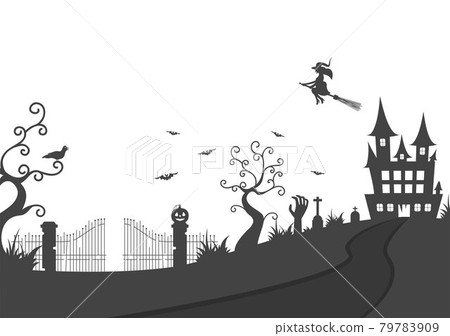 Halloween Night Party Landing Page Illustration With Witch, Haunted House, Pumpkins, Bats and Full Moon. For Background, Banner, Wallpaper, or Brochure Halloween Night Party Landing Page Illustration With Witch, Haunted House, Pumpkins, Bats and Full Moon. For Background, Banner, Wallpaper, or Brochure 79783909