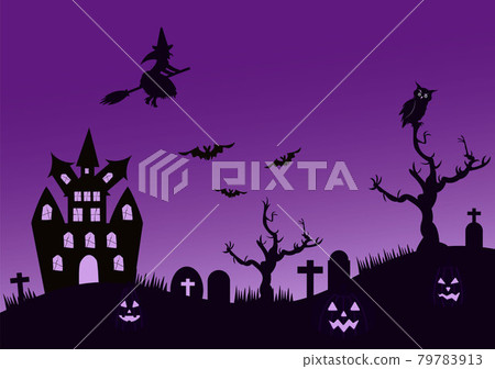 Halloween Night Party Landing Page Illustration With Witch, Haunted House, Pumpkins, Bats and Full Moon. For Background, Banner, Wallpaper, or Brochure Halloween Night Party Landing Page Illustration With Witch, Haunted House, Pumpkins, Bats and Full Moon. For Background, Banner, Wallpaper, or Brochure 79783913