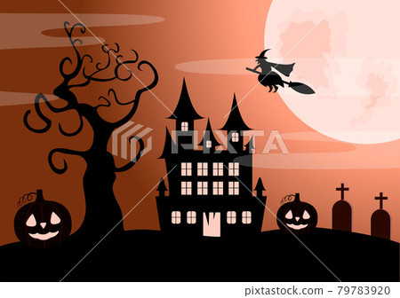Halloween Night Party Landing Page Illustration With Witch, Haunted House, Pumpkins, Bats and Full Moon. For Background, Banner, Wallpaper, or Brochure Halloween Night Party Landing Page Illustration With Witch, Haunted House, Pumpkins, Bats and Full Moon. For Background, Banner, Wallpaper, or Brochure 79783920