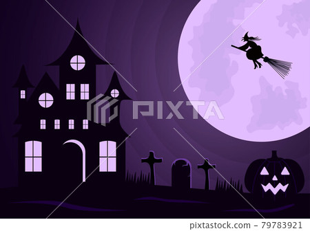 Halloween Night Party Landing Page Illustration With Witch, Haunted House, Pumpkins, Bats and Full Moon. For Background, Banner, Wallpaper, or Brochure Halloween Night Party Landing Page Illustration With Witch, Haunted House, Pumpkins, Bats and Full Moon. For Background, Banner, Wallpaper, or Brochure 79783921