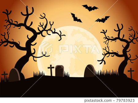 Halloween Night Party Landing Page Illustration With Witch, Haunted House, Pumpkins, Bats and Full Moon. For Background, Banner, Wallpaper, or Brochure Halloween Night Party Landing Page Illustration With Witch, Haunted House, Pumpkins, Bats and Full Moon. For Background, Banner, Wallpaper, or Brochure 79783923