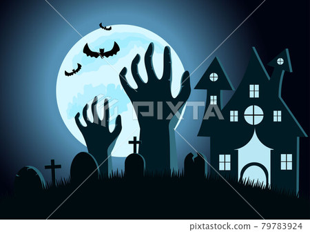 Halloween Night Party Landing Page Illustration With Witch, Haunted House, Pumpkins, Bats and Full Moon. For Background, Banner, Wallpaper, or Brochure Halloween Night Party Landing Page Illustration With Witch, Haunted House, Pumpkins, Bats and Full Moon. For Background, Banner, Wallpaper, or Brochure 79783924