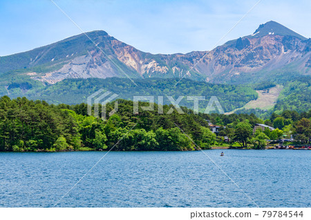 Fresh green Lake Hibara and Mt. Bandai Fresh green Lake Hibara and Mt. Bandai 79784544