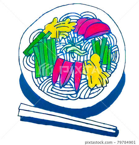 Illustration of simple cold noodles with colorful ingredients Illustration of simple cold noodles with colorful ingredients 79784901