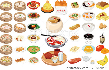 Taiwan's popular gourmet and specialty illustrations ① (drinking tea, fried chicken, rouleauhan, Taiwan ramen, bean flowers, shaved ice) 79787045