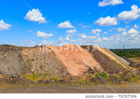 View of slag heaps of iron ore quarry. Mining industry View of slag heaps of iron ore quarry. Mining industry 79787504