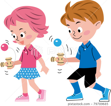 Illustration of boys and girls playing kendama 79789685