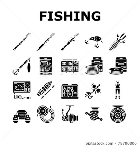 Fishing Shop Products Collection Icons Set Vector 79790806