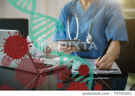 Scientists study and research Coronavirus 2019 disease. Scientists study and research Coronavirus 2019 disease. 79791001
