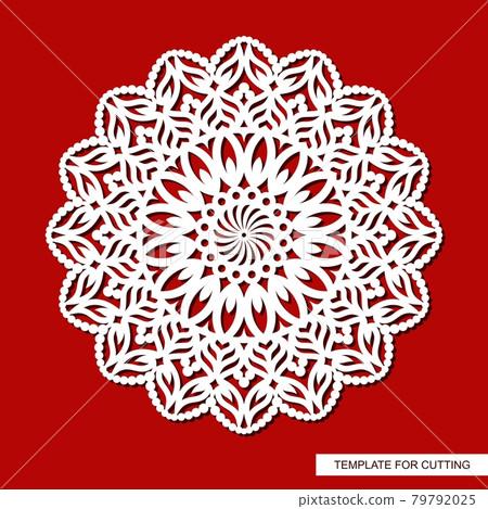 Decorative panel with a mandala. Round openwork element. Abstract floral pattern, carved decor, magic circle. Oriental motive. Vector layout for printing or plotter laser cutting of metal, paper, wood 79792025