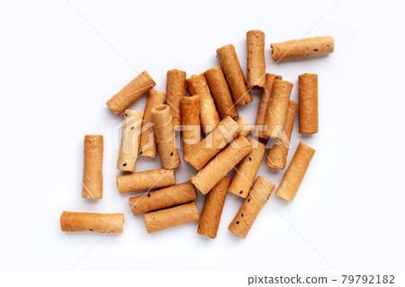 Thai crispy coconut rolls on white 79792182