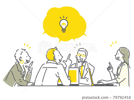 Meeting of a business team of 4 men and women Simple and stylish line drawing illustration 79792458