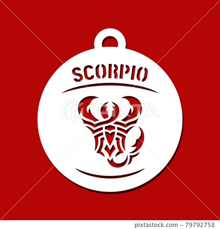 Round pendant with Zodiac sign Scorpio. Hanging jewelry, home decor or Christmas ball. Template for plotter laser cutting of paper, metal engraving, wood carving, plywood, cnc. Vector illustration. 79792758