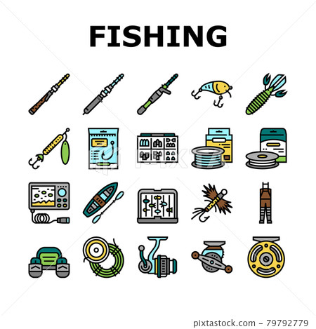 Fishing Shop Products Collection Icons Set Vector 79792779