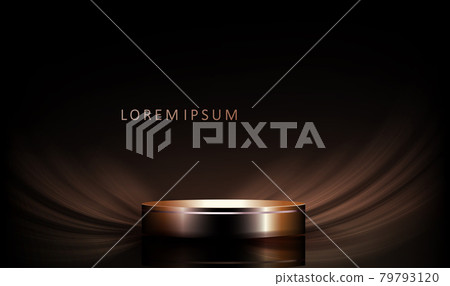 Black stage with geometric round shapes, curves dim rays of light 79793120