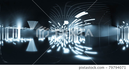 futuristic 360 full degree panorama view of futuristic dark hall industrial design 3d render illustration hdri hdr vr style 79794071