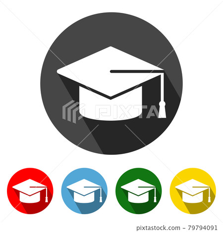 Graduation Cap Flat Style Icon with Long Shadow - Stock Illustration ...