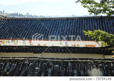 Ancient Dongba script written in pictographic Dongba script used by the Naxi people in northwestern Yunnan Province, China, 100 years ago 79794149