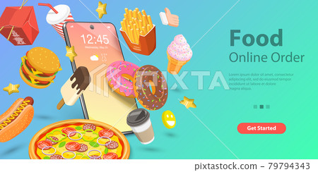 3D Isometric Vector for Restaurant and Cafe Online Food Ordering Web Service. 3D Isometric Vector for Restaurant and Cafe Online Food Ordering Web Service. 79794343