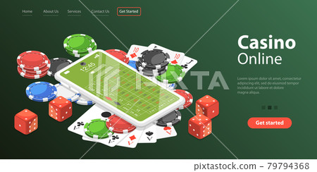 3D Isometric Flat Vector Landing Page Template of Online Gambling Platform. 79794368