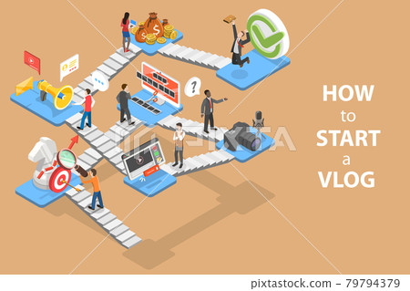 3D Isometric Vector Conceptual Illustration of Create Own Intenet Video Channel. 3D Isometric Vector Conceptual Illustration of Create Own Intenet Video Channel. 79794379